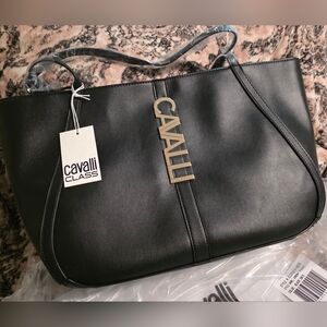 Cavalli Class Black Sandra Shopper Tote Bag